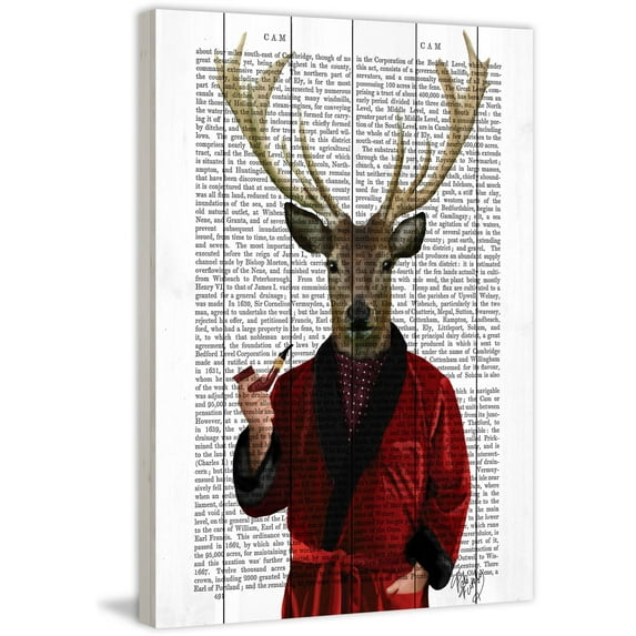 Marmont Hill "Deer in Smoking Jacket" Painting Print on White Wood