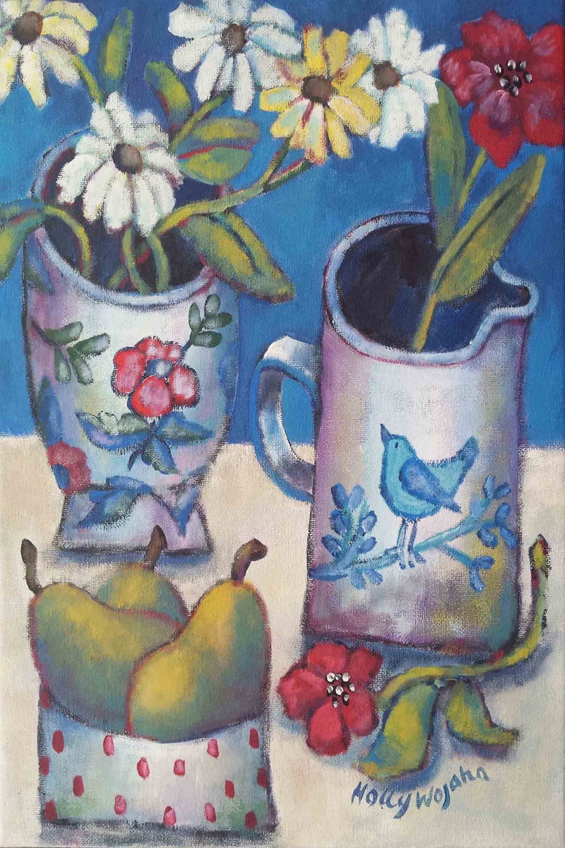 Marmont Hill "Des Fleurs Et Poires" Painting Print on Canvas