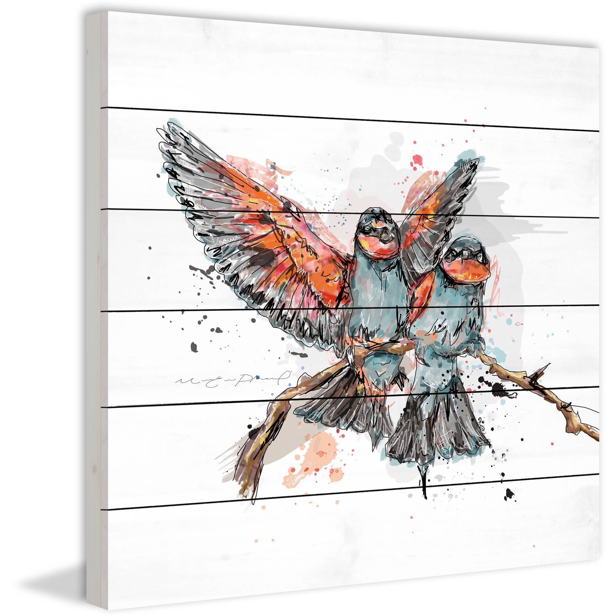 Marmont Hill "Deux Oiseaux" by Marie-Eve Pharand Painting Print on White Wood