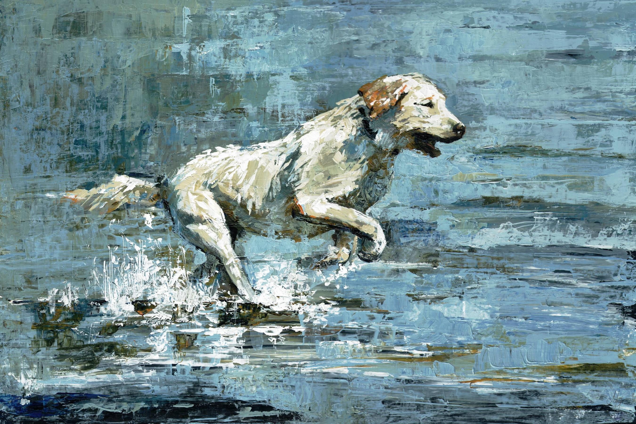 Marmont Hill Dog Splashing Canvas Wall Art