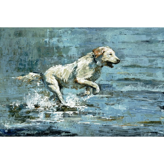 Marmont Hill Dog Splashing Canvas Wall Art