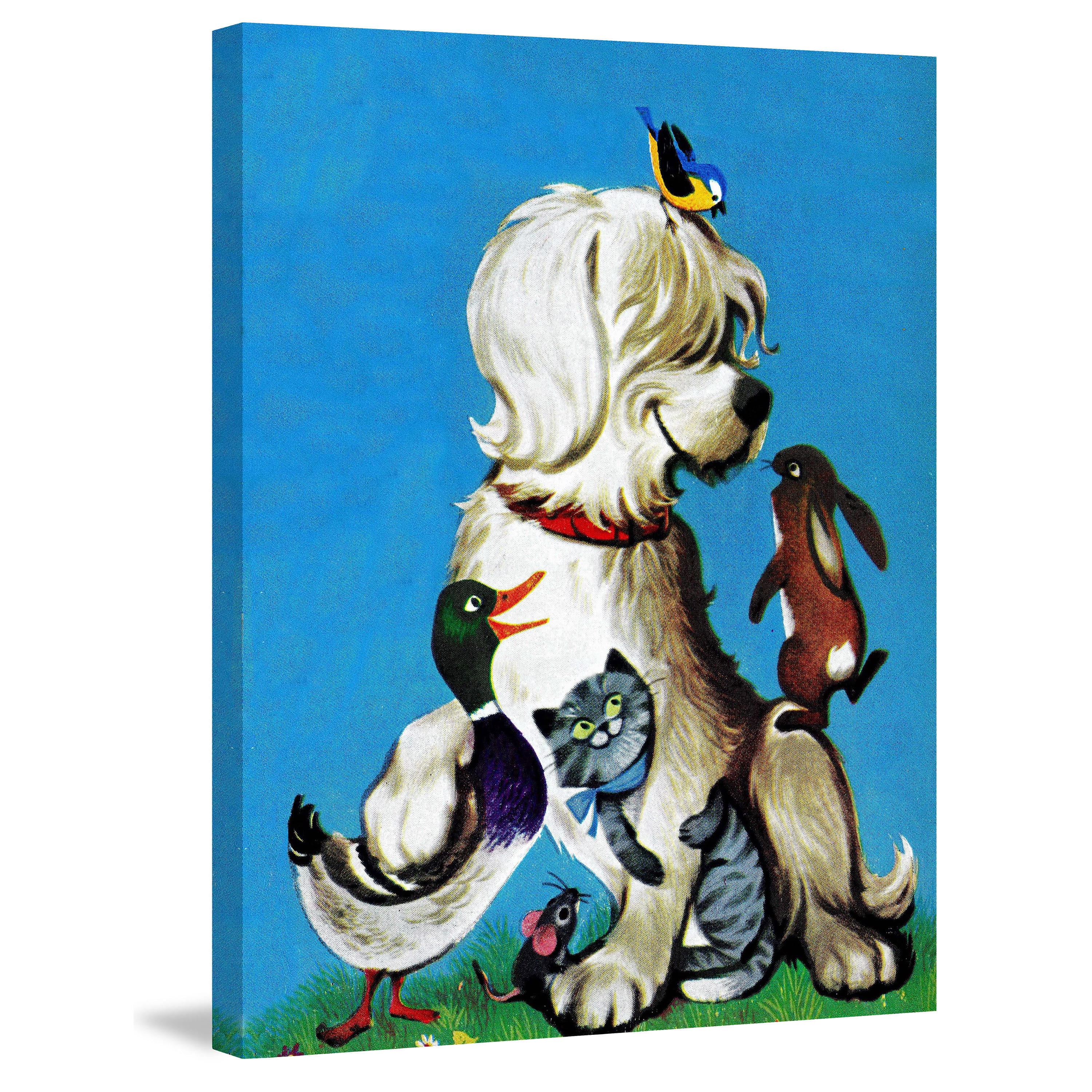 Marmont Hill "Dog and his Friends" by Curtis Painting Print on Canvas