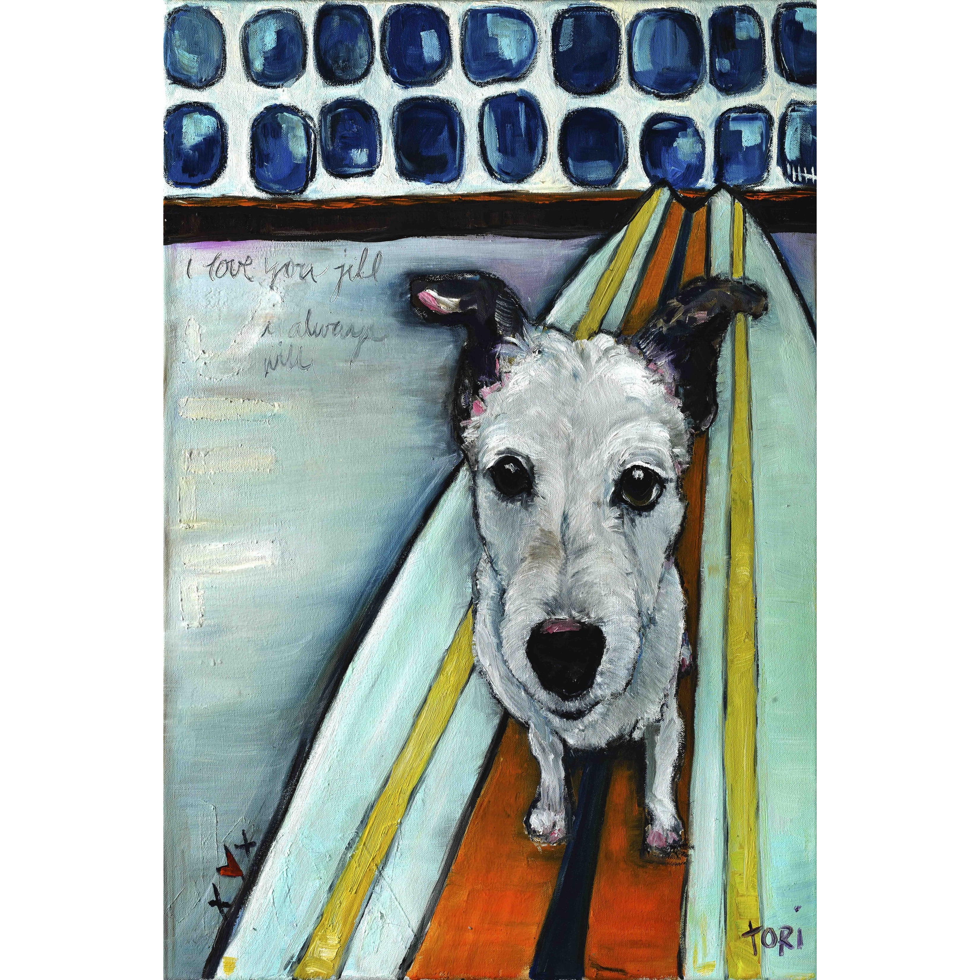 Marmont Hill "Dog on Surfboard" by Tori Campisi Painting Print on Canvas