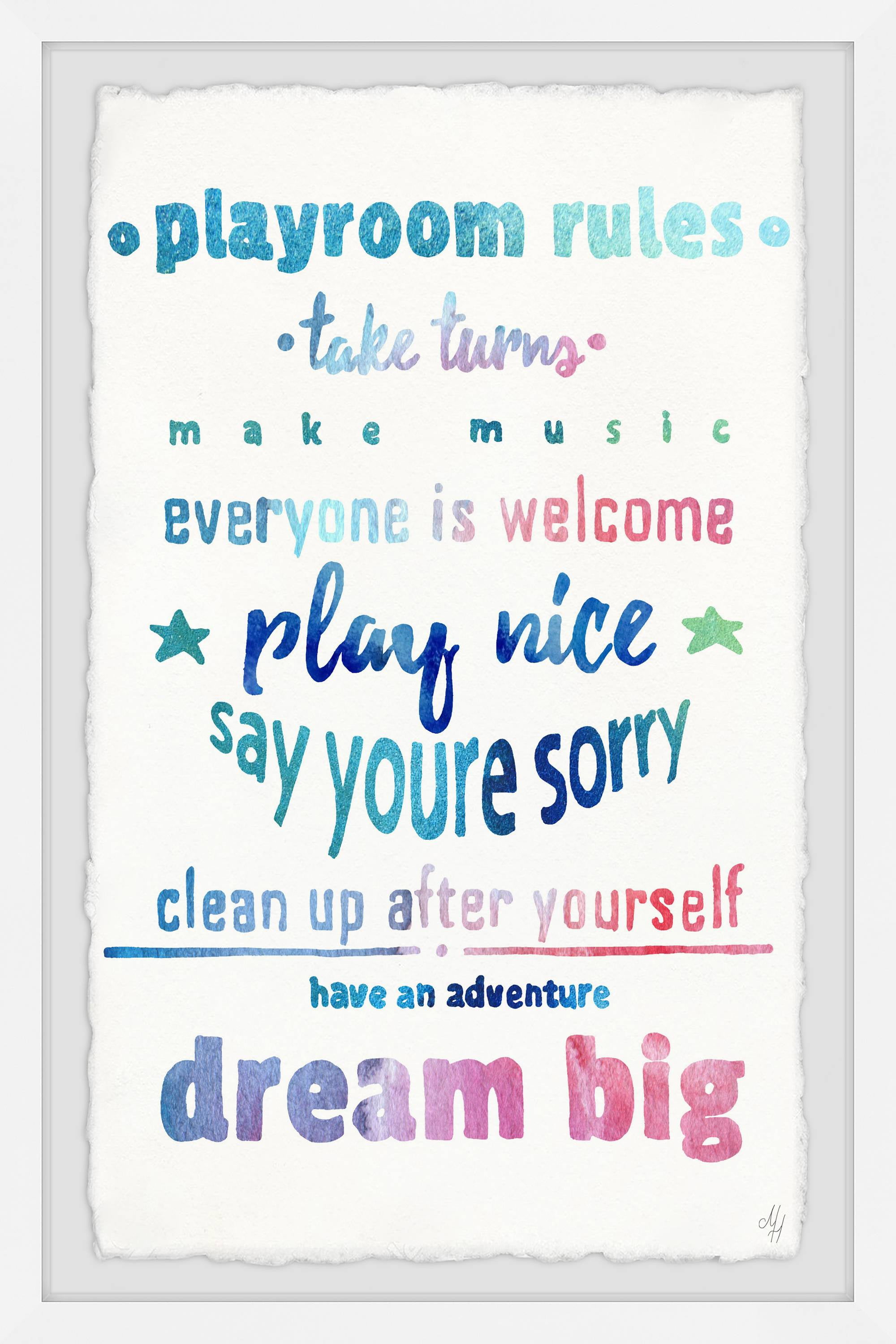 Marmont Hill Dreamy Playroom Rules Framed Wall Art, 16.00" x 1.50"