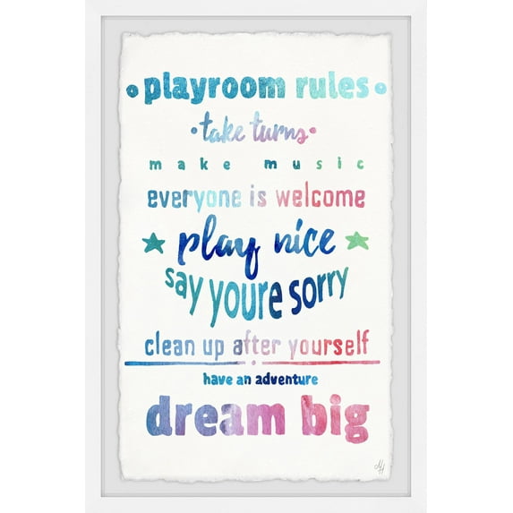 Marmont Hill Dreamy Playroom Rules Framed Wall Art, 8.00" x 1.50"