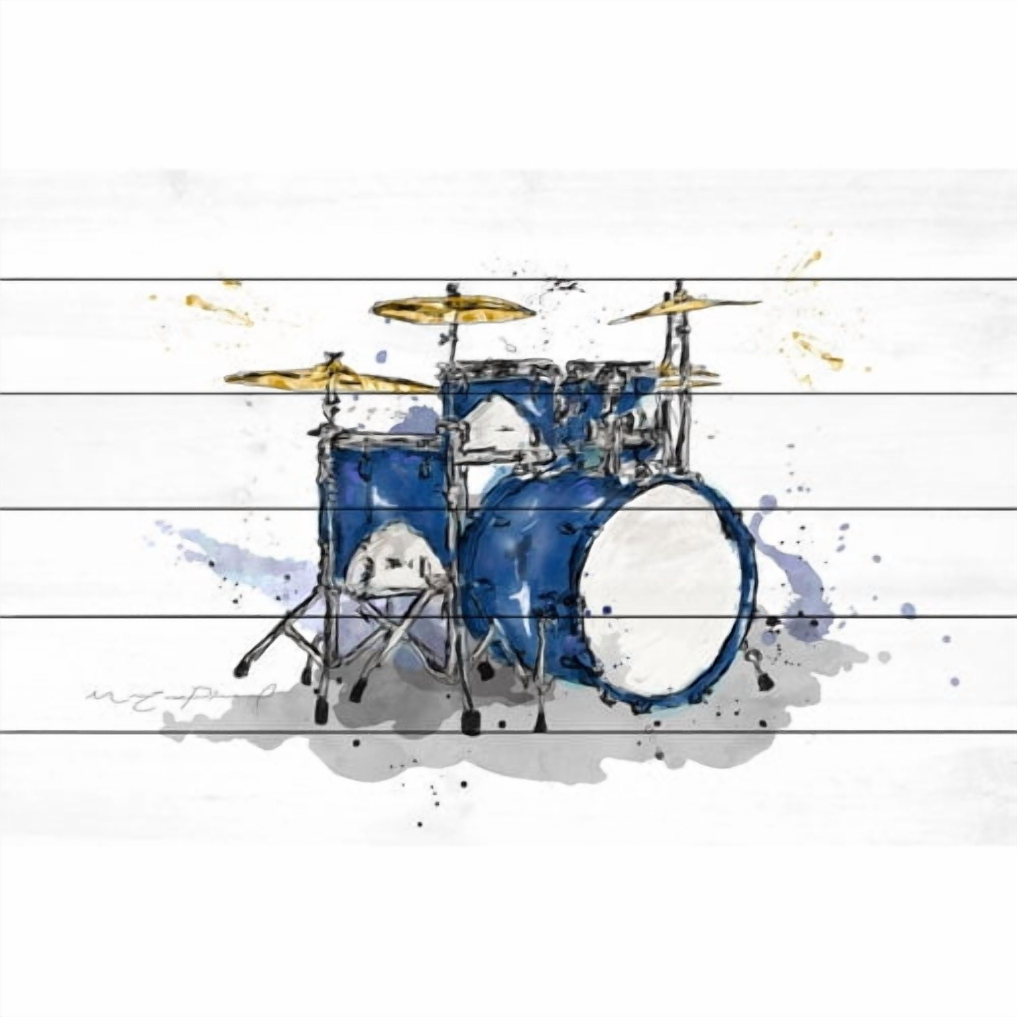Marmont Hill "Drum Bleu Royal" by Marie-Eve Pharand Painting Print on White Wood