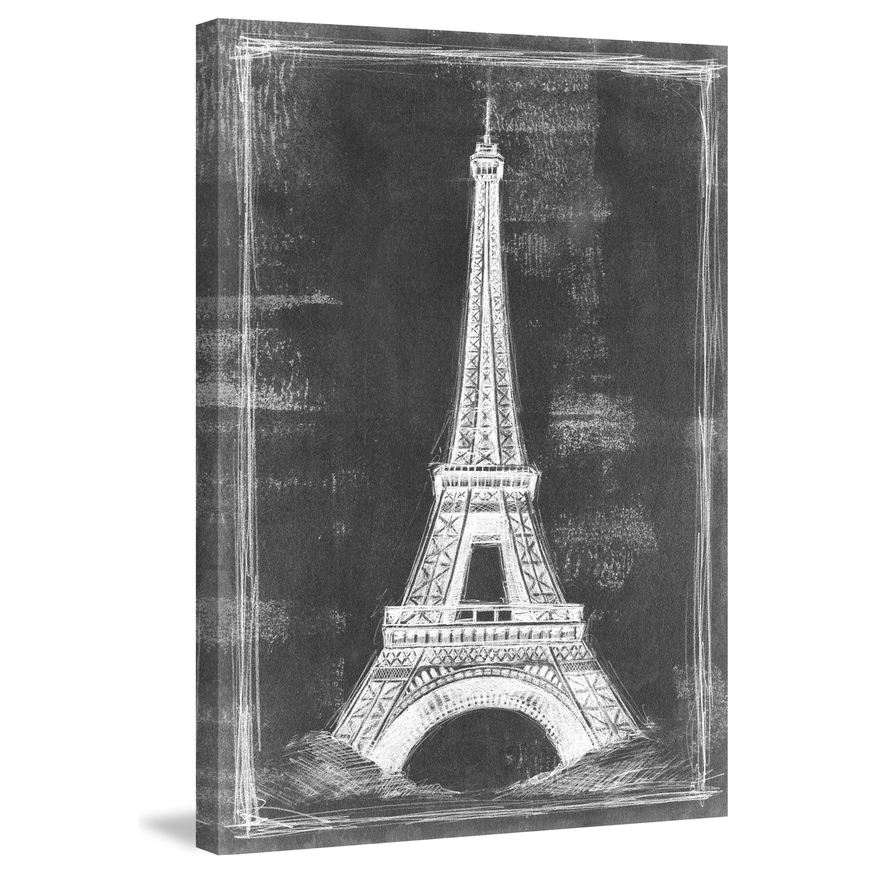 Marmont Hill "Eiffel Tower Blueprint" Painting Print on Wrapped Canvas
