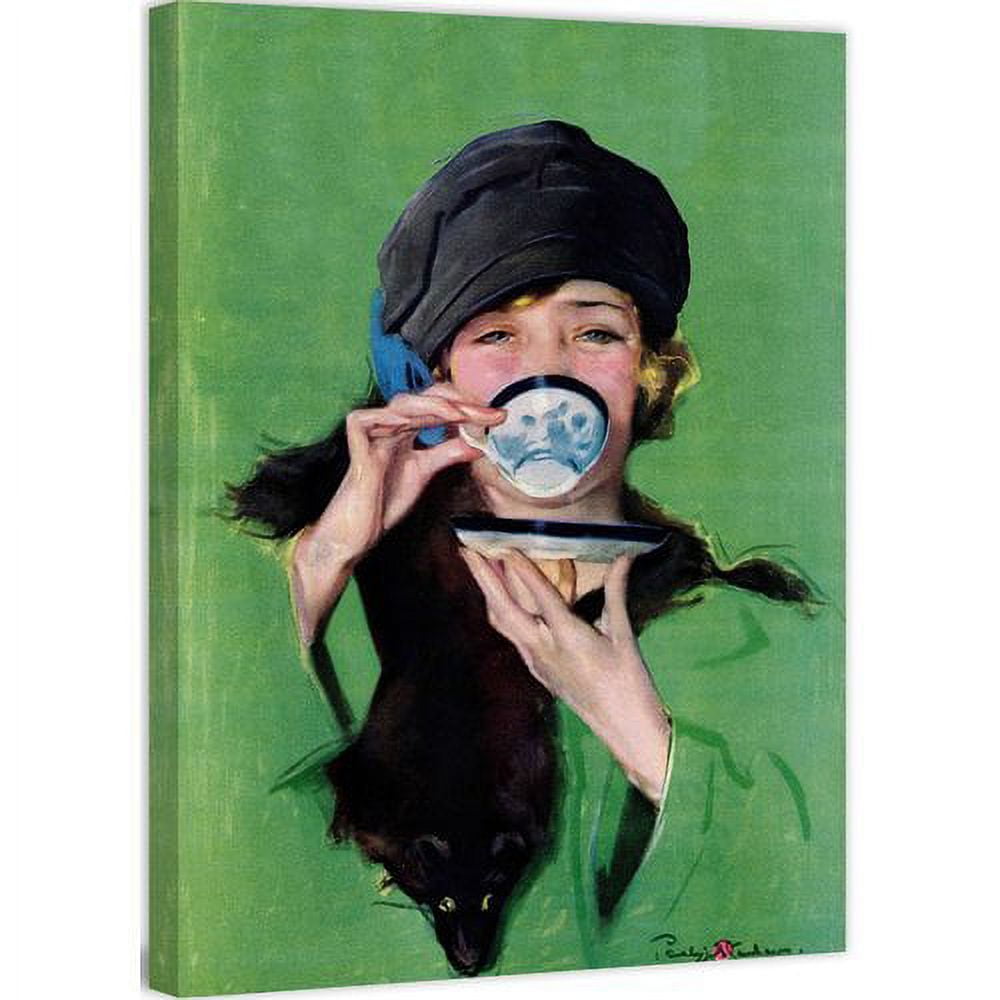 Marmont Hill "Elegant Lady Drinking Cup of Tea" by Penrhyn Stanlaws Painting Print on Canvas