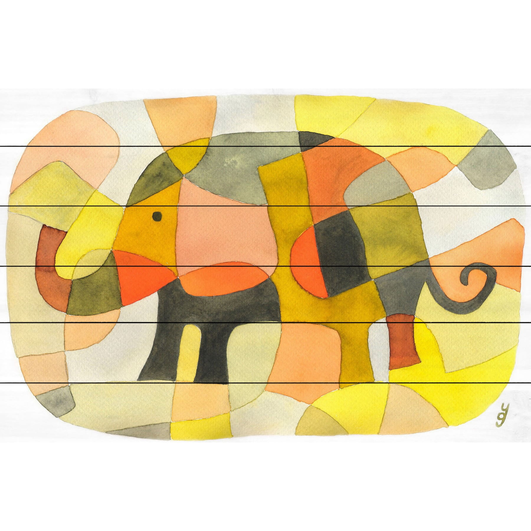 MARMONT HILL  - 'Elephant Colors' by Yolanta Gawlik Painting Print on White Wood - Multi-Color 36 x 24