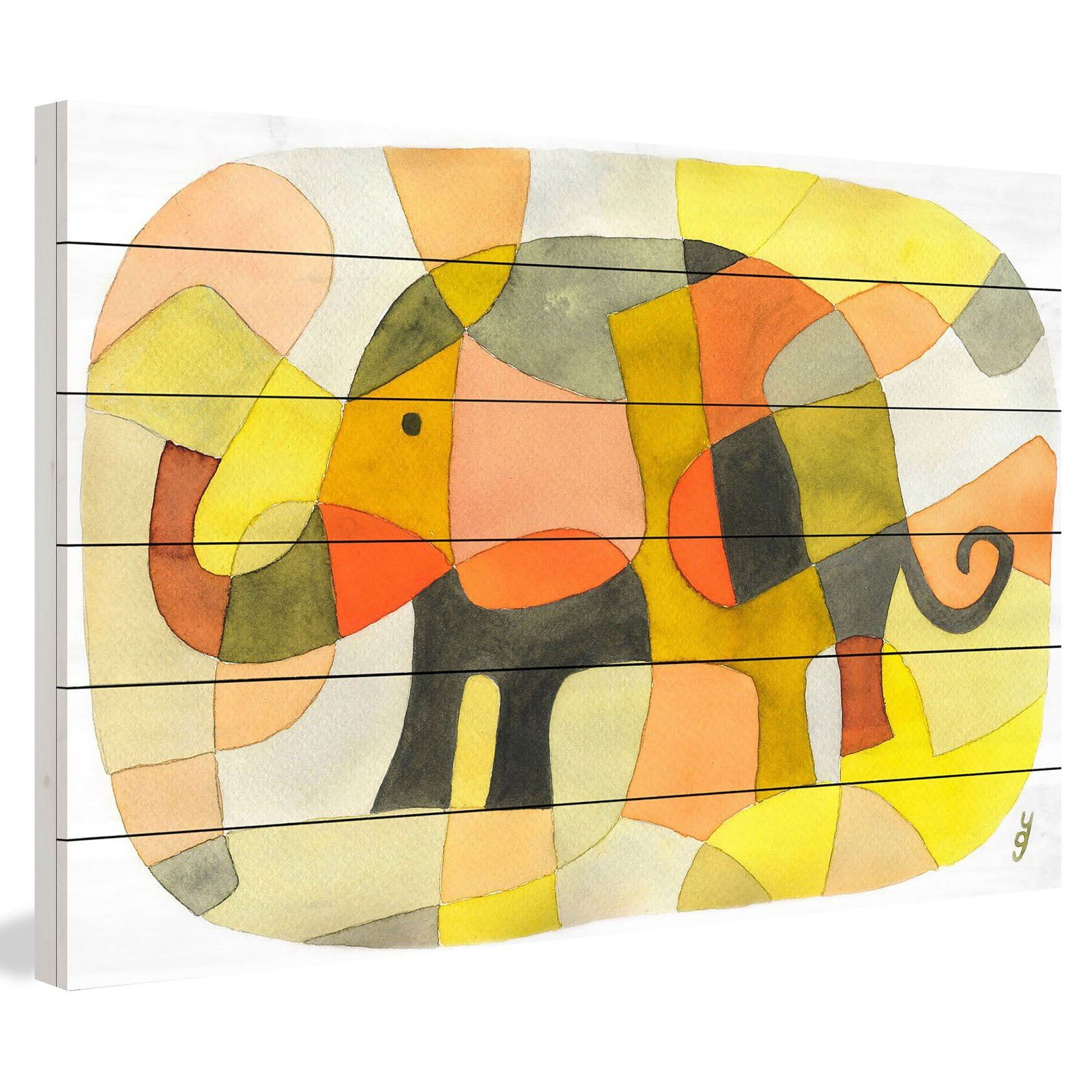 Marmont Hill "Elephant Colors" by Yolanta Gawlik Painting Print on White Wood