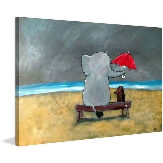 Marmont Hill "Elephant Umbrella" by Andrea Doss Painting Print on Wrapped Canvas