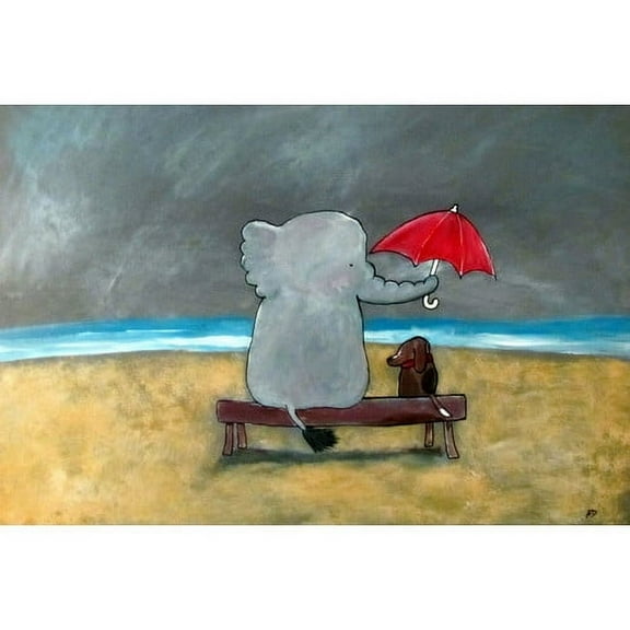 Marmont Hill "Elephant Umbrella" by Andrea Doss Painting Print on Wrapped Canvas