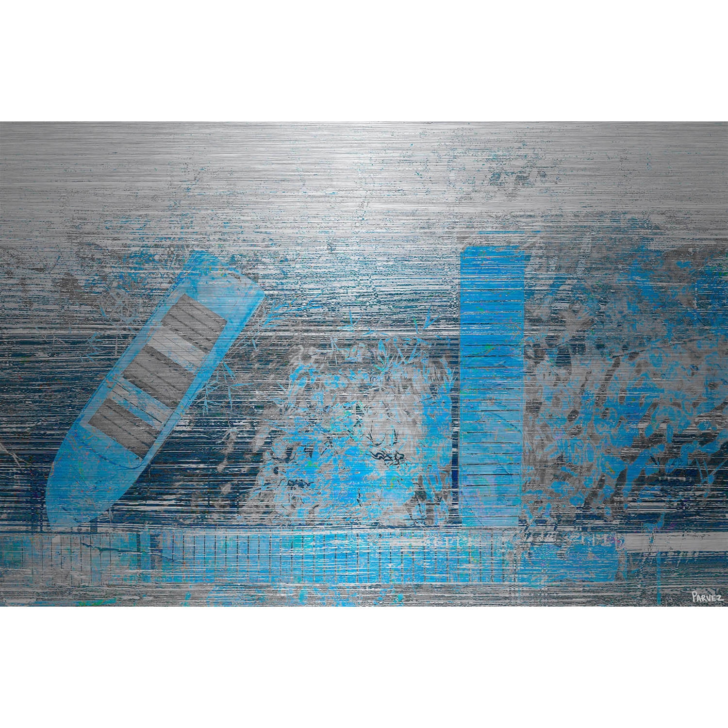 Parvez Taj "Faded Blue Pier" Painting Print on Brushed Aluminum