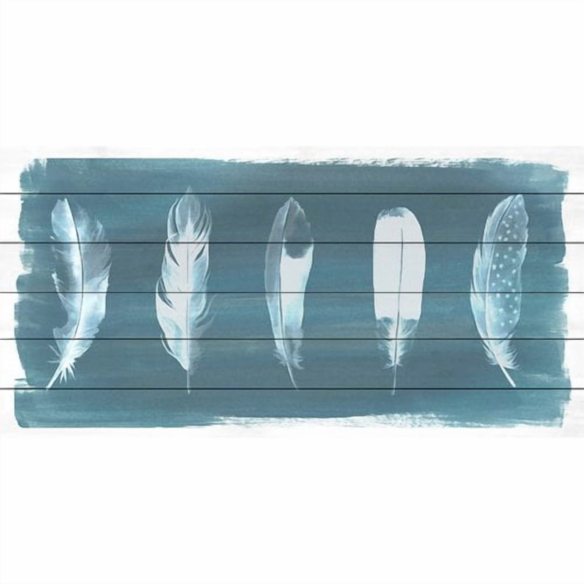 Marmont Hill ''Feathers on Dusty Teal I'' Painting Print on White Wood