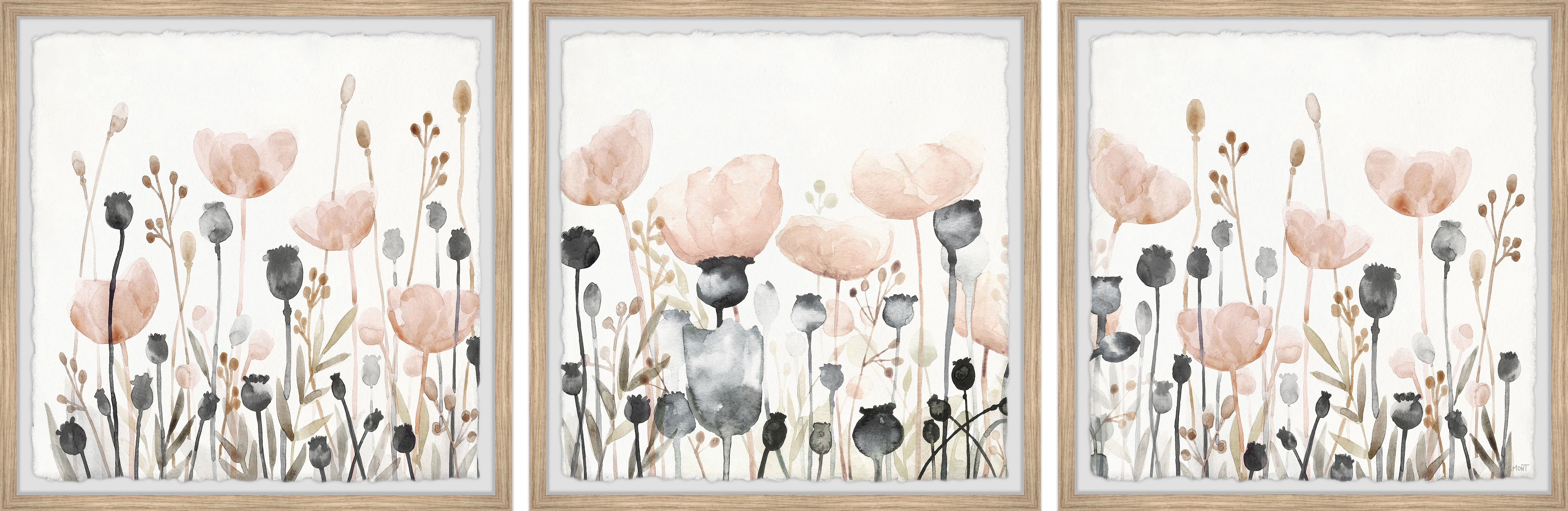 Marmont Hill Field of Pink Flowers Triptych