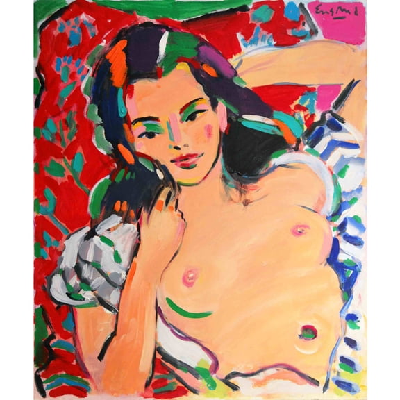 Marmont Hill "Figure in Striped Robe" by Wayne Ensrud Painting Print on Wrapped Canvas