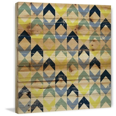 MARMONT HILL  - 'Floating Squares' Painting Print on Natural Pine Wood - Multi-Color 24 x 24