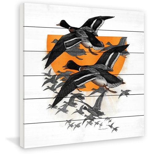Marmont Hill "Flock of Geese" Painting Art Print on White Wood