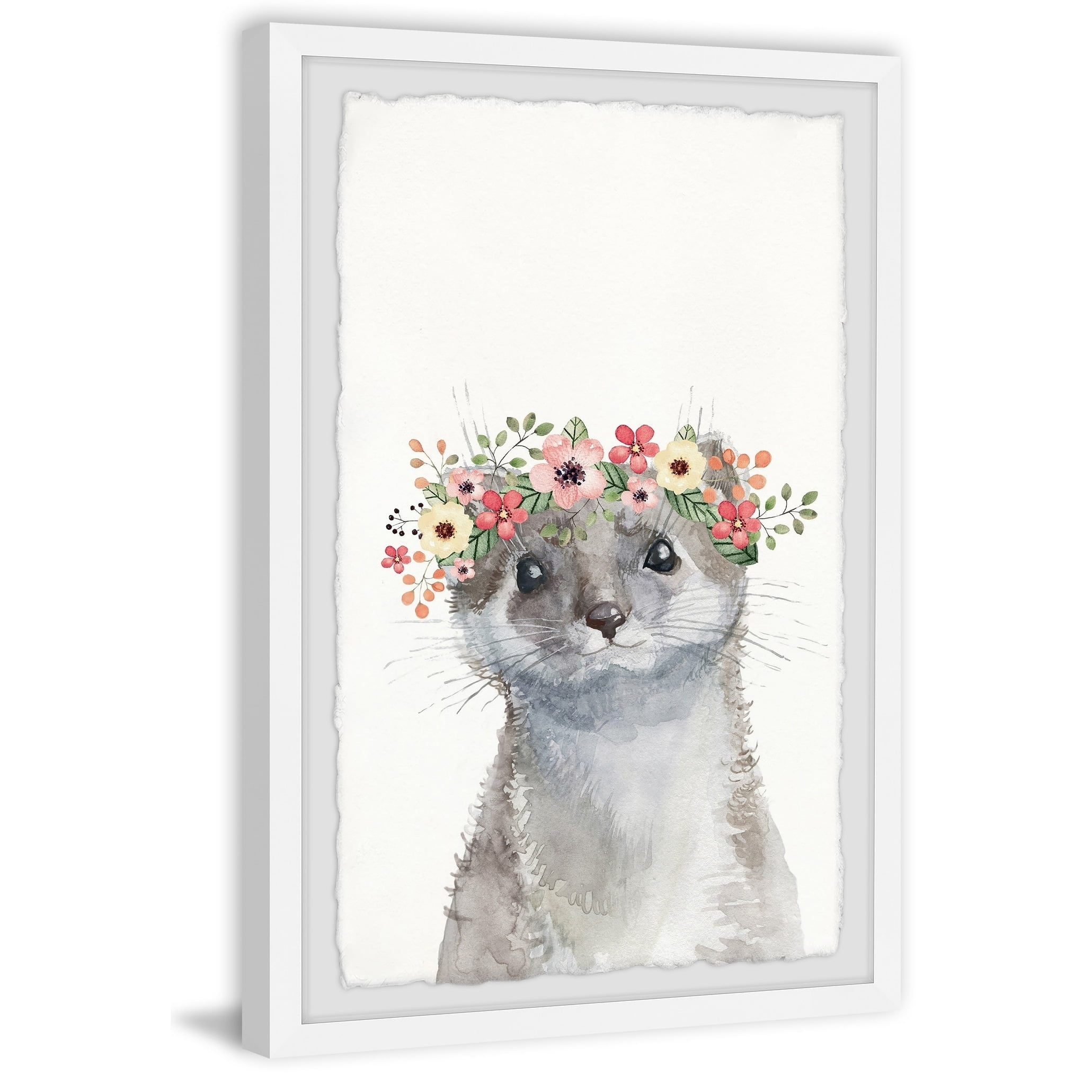 Floral Crowned Otter Canvas Print in White Frame, 18" x 12"