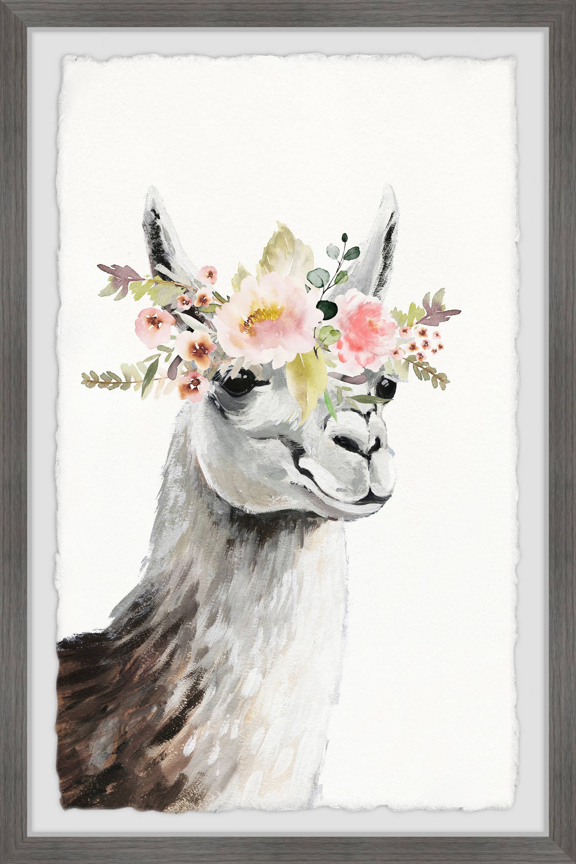 Marmont Hill Floral Crowned Side View Llama Framed Wall Art