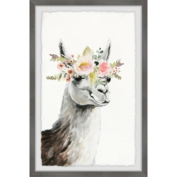 Marmont Hill Floral Crowned Side View Llama Framed Wall Art