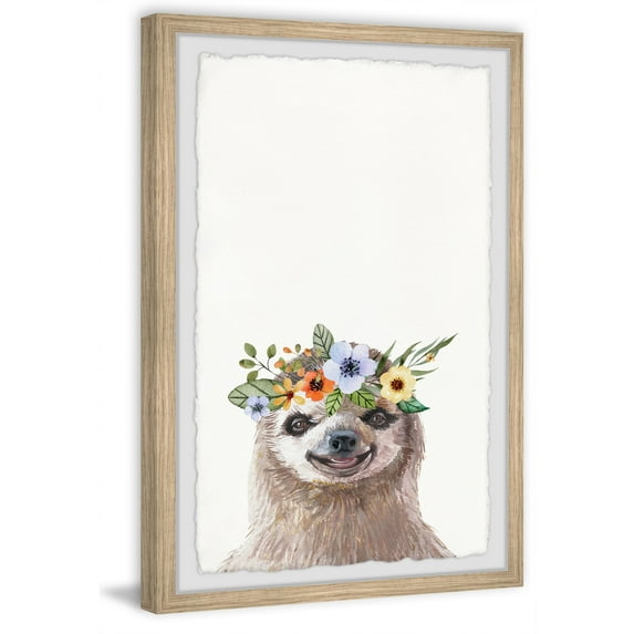 Marmont Hill Floral Crowned Sloth Framed Painting Print