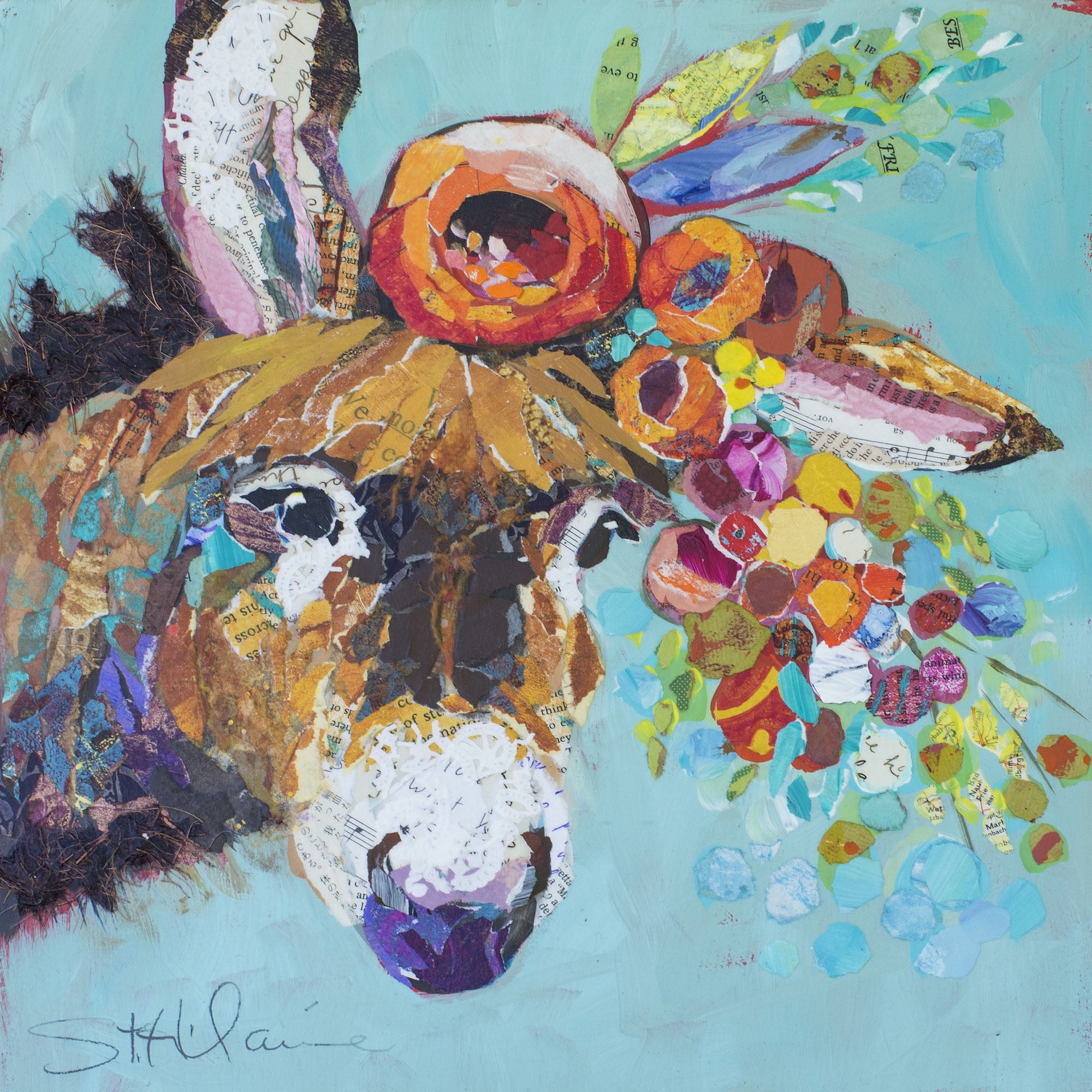 Floral Donkey 24" x 24" Colorful Canvas Wall Art