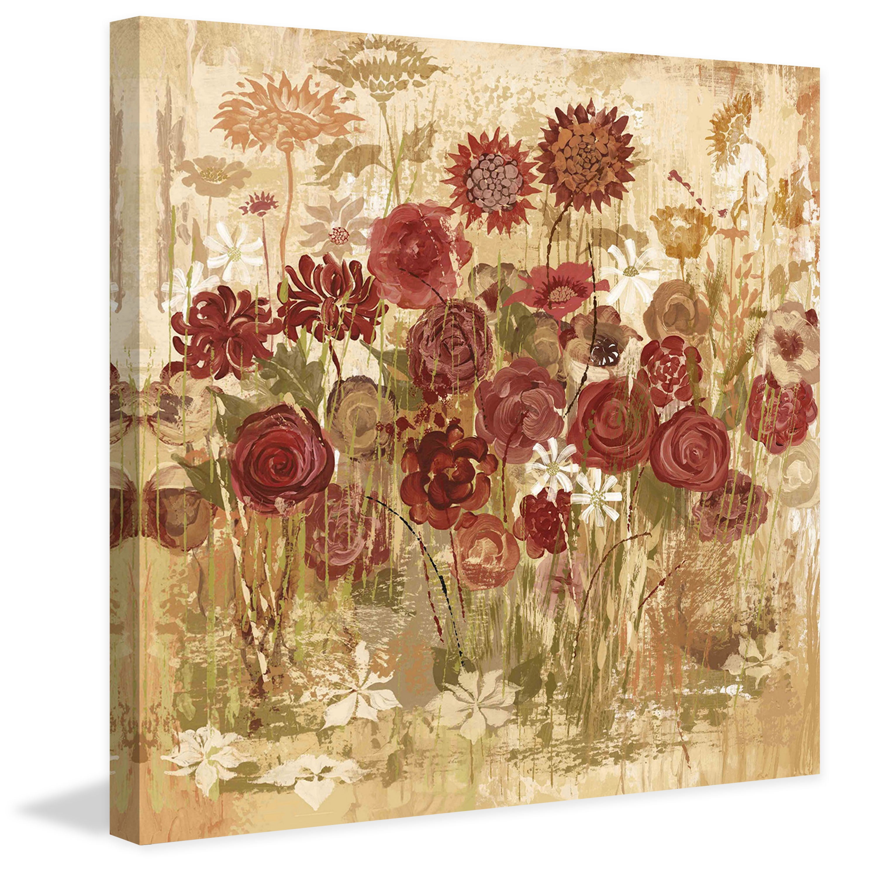 Floral Frenzy Burgundy Canvas Print, 18" x 18"