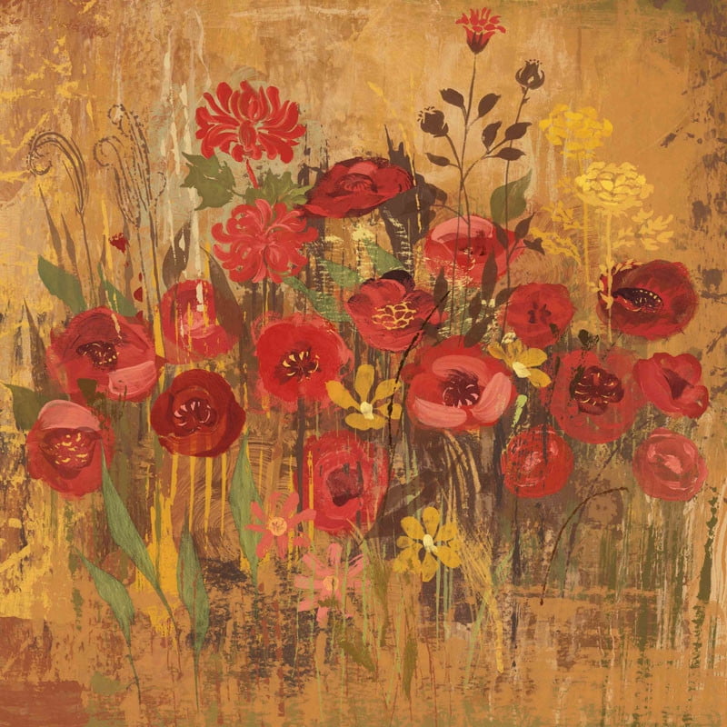 Floral Frenzy Red and Yellow Canvas Painting Print, 48 x 48