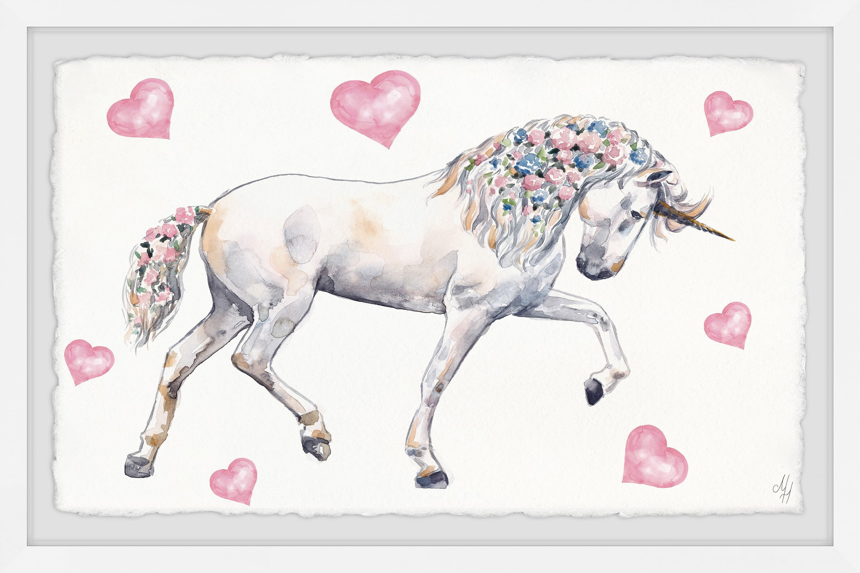 Marmont Hill Floral-Haired Unicorn Framed Wall Art, 45.00" x 1.50"