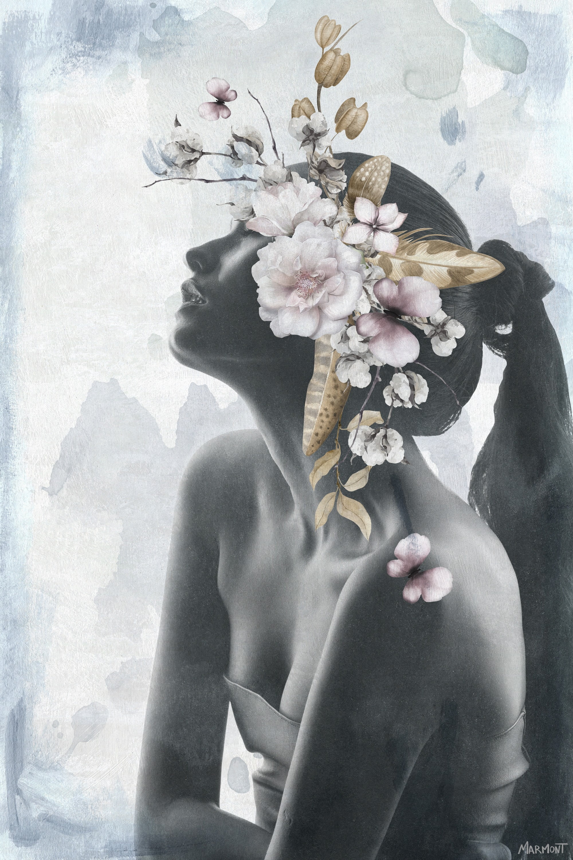 Marmont Hill Floral Headpiece Canvas Wall Art, 45" x 30"