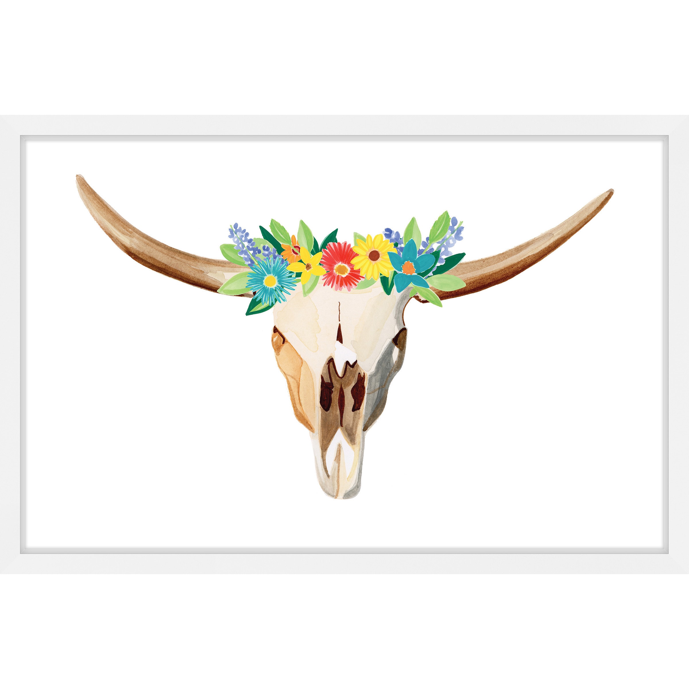 Marmont Hill "Floral Longhorn" by Molly Rosner Framed Painting Print