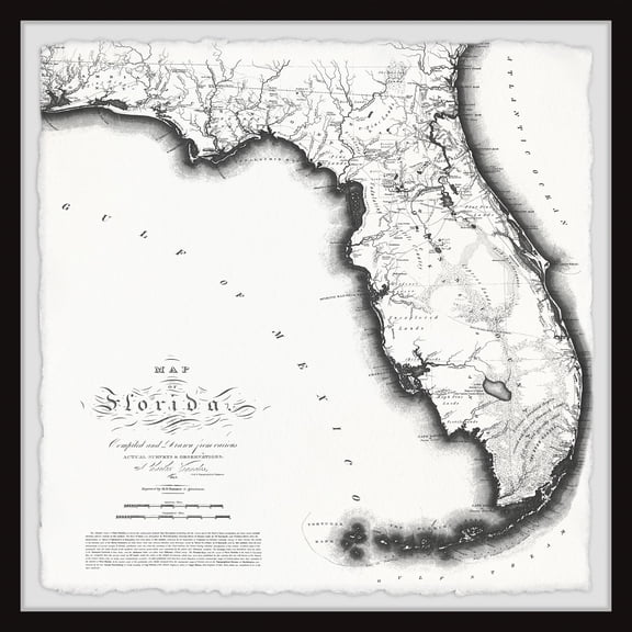 Marmont Hill Florida 1823 State Map II Framed Wall Art, 18" x 18"