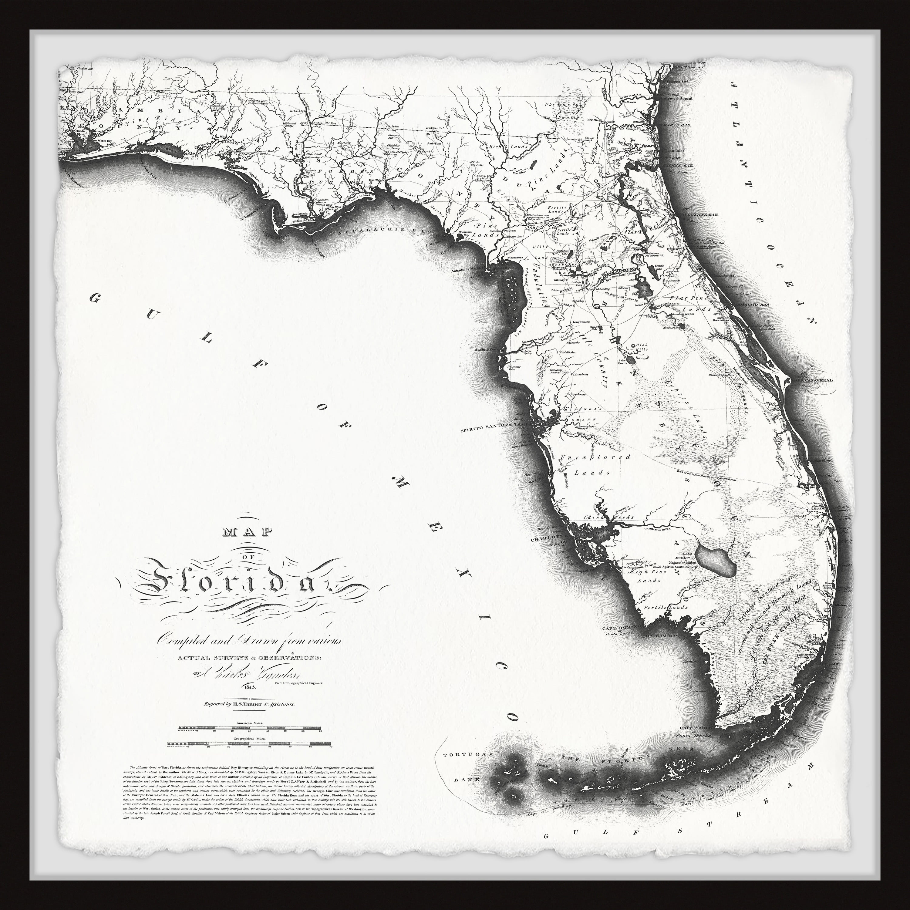 Marmont Hill Florida 1823 State Map II Framed Wall Art, 24" x 24"