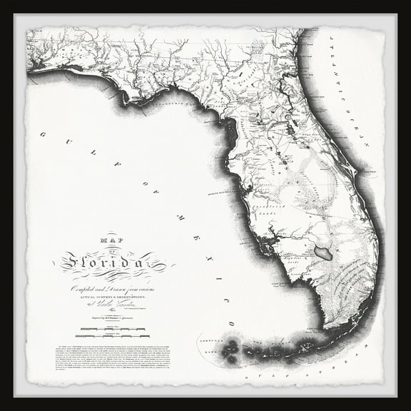 Marmont Hill Florida 1823 State Map II Framed Wall Art, 32" x 32"