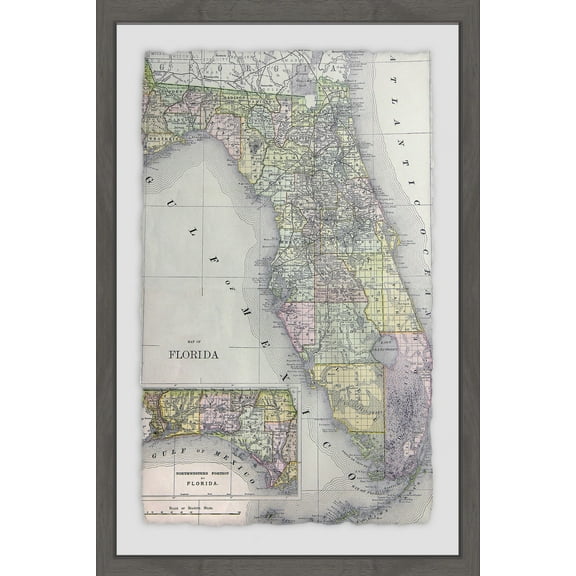 Marmont Hill Florida Map Framed Wall Art, 24" x 16"