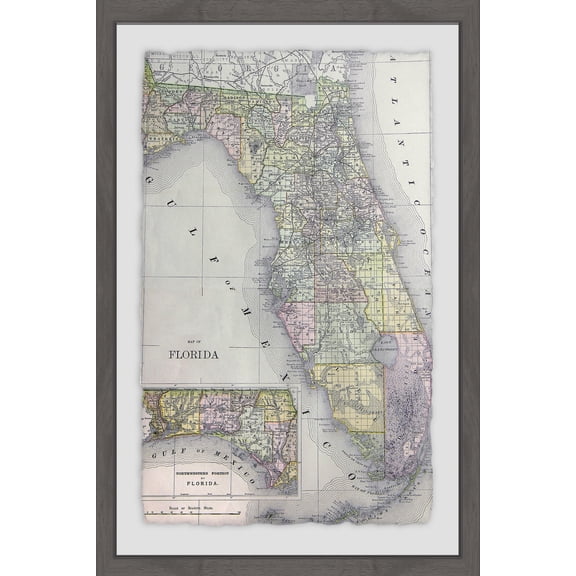 Marmont Hill Florida Map Framed Wall Art, 24" x 36"