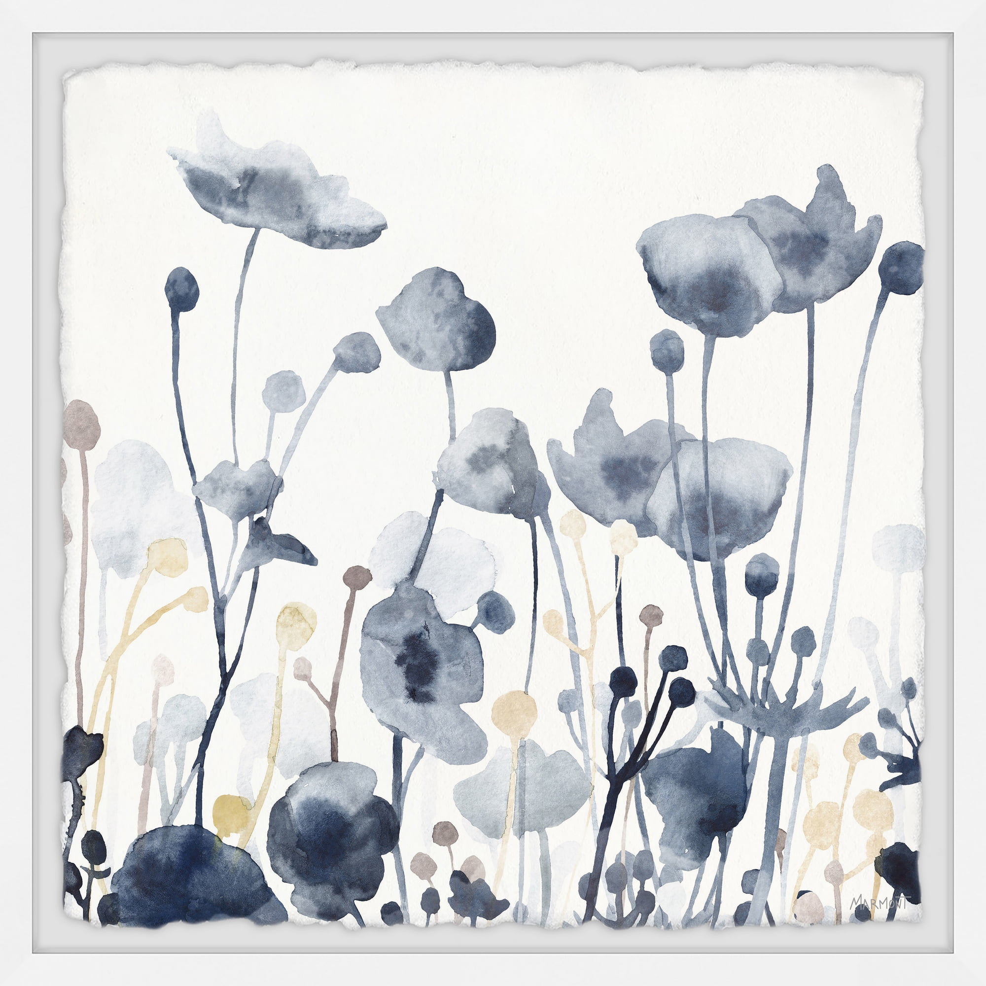 Marmont Hill Flower Blues Framed Wall Art, 32" x 32"