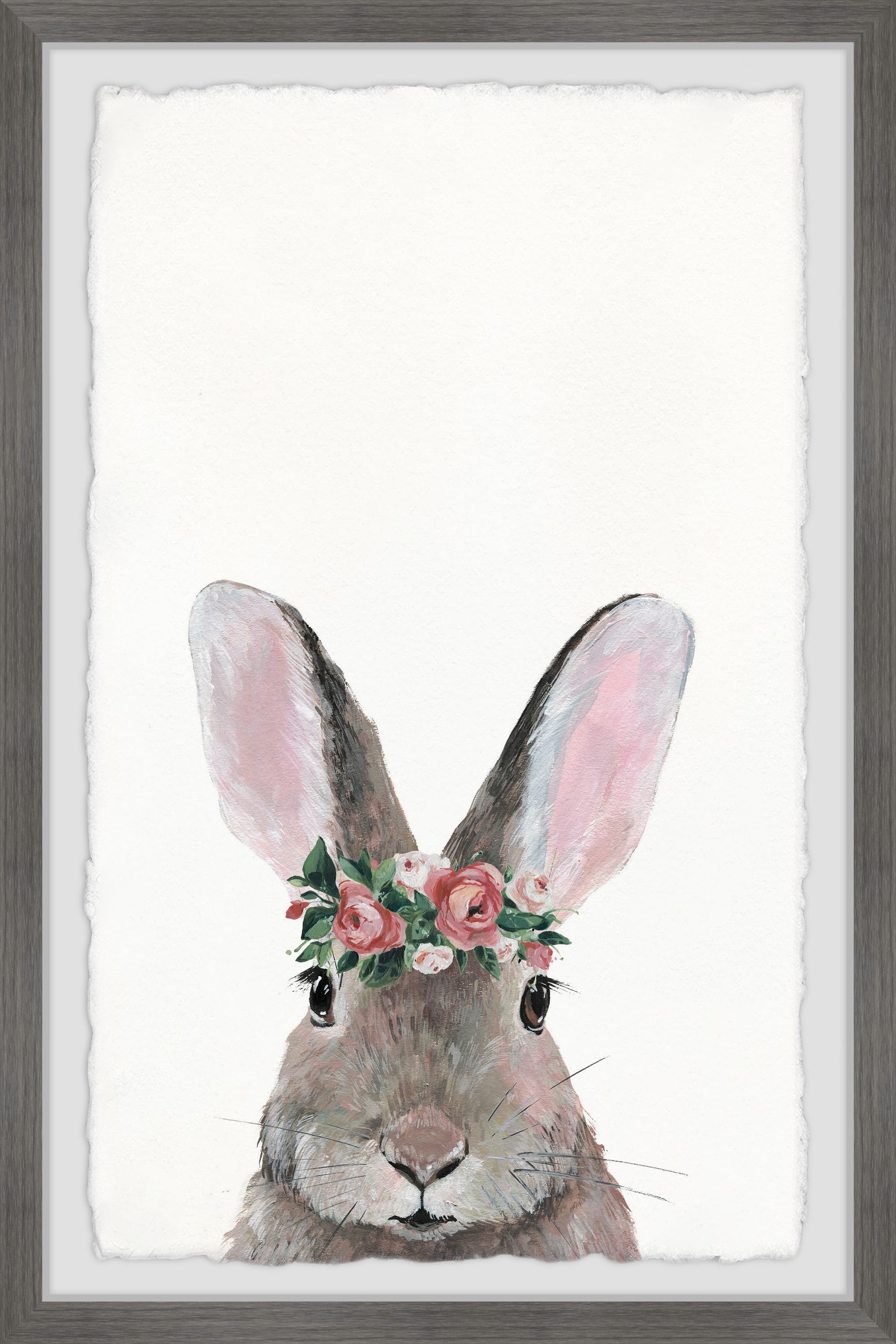 Gray Framed Canvas Print of Bunny with Flower Crown, 16" x 24"