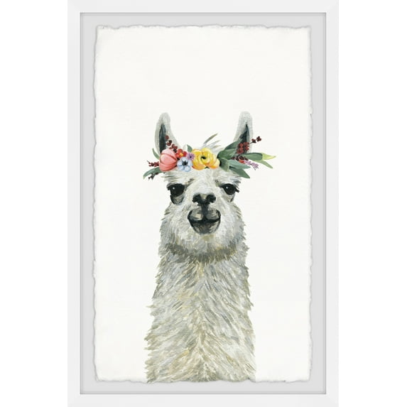 Marmont Hill Flower Crowned Llama Framed Wall Art, 20.00" x 1.50"