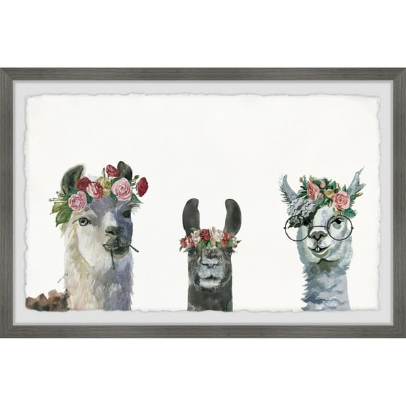 Marmont Hill Flower-Crowned Llamas Framed Wall Art