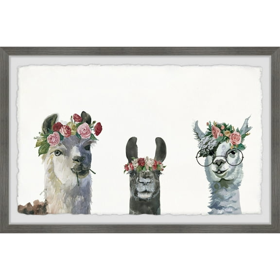 Marmont Hill Flower-Crowned Llamas Framed Wall Art