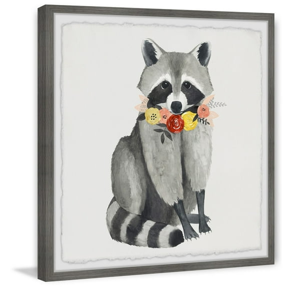 Marmont Hill Flower Necklace Raccoon Framed Wall Art, 24.00" x 1.50"