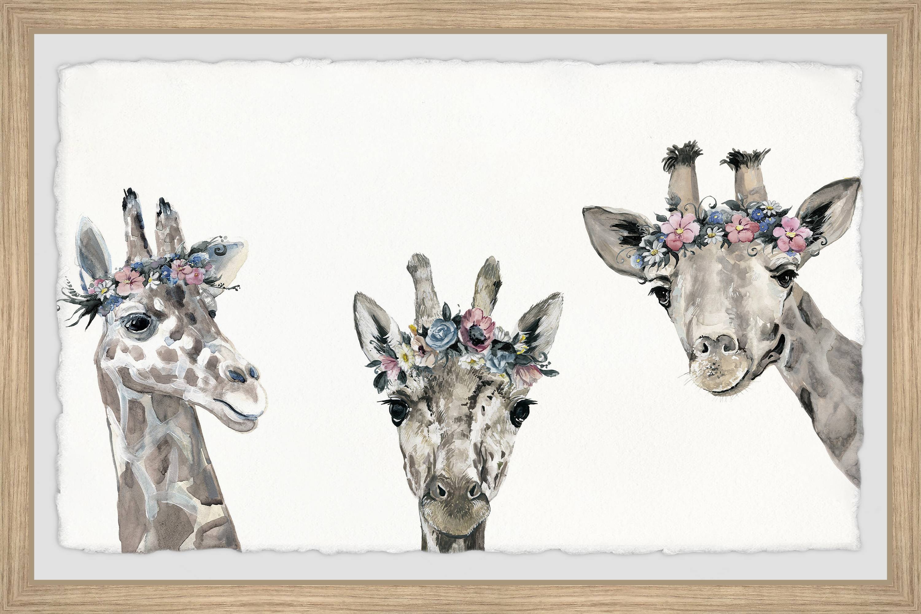 Marmont Hill Flower-crowned Giraffes Framed Wall Art