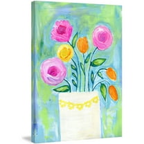 Marmont Hill "Flowers White Vase" by Jill Lambert Painting Print on Wrapped Canvas