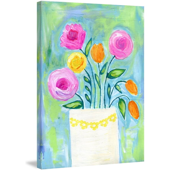 Marmont Hill "Flowers White Vase" by Jill Lambert Painting Print on Wrapped Canvas