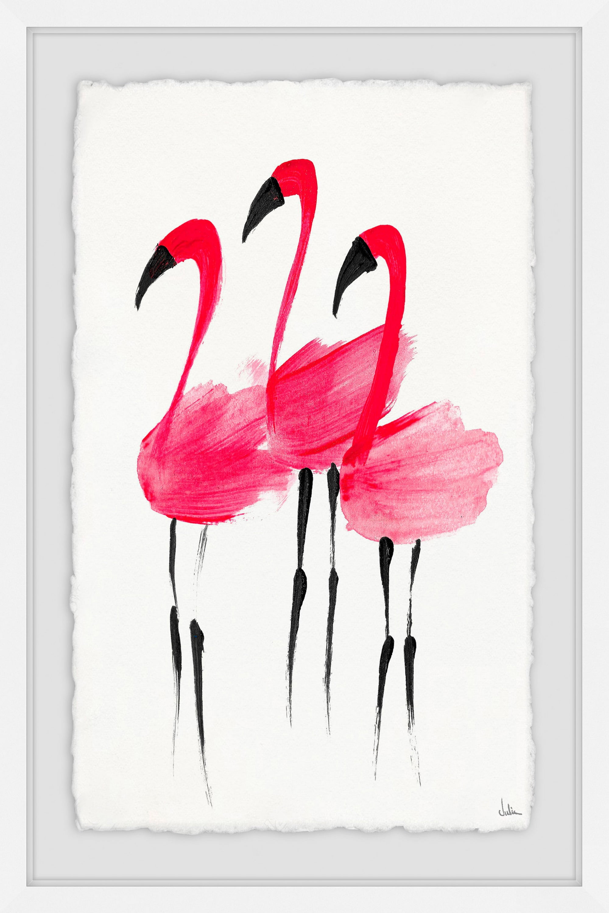 Julia Posokhova Flamingo Print on Canvas with White Frame