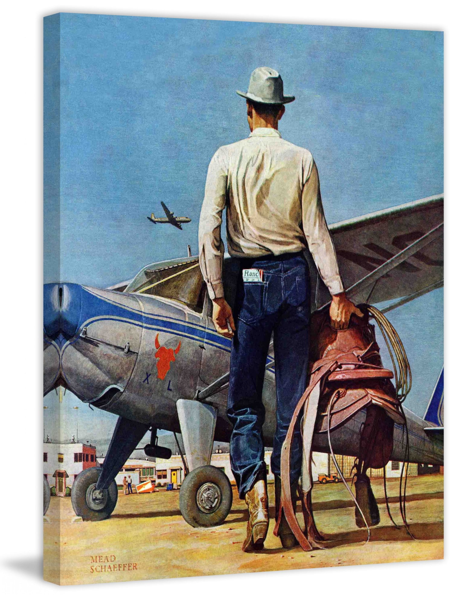 Marmont Hill Flying Cowboy by Mead Schaeffer Painting Print on Canvas