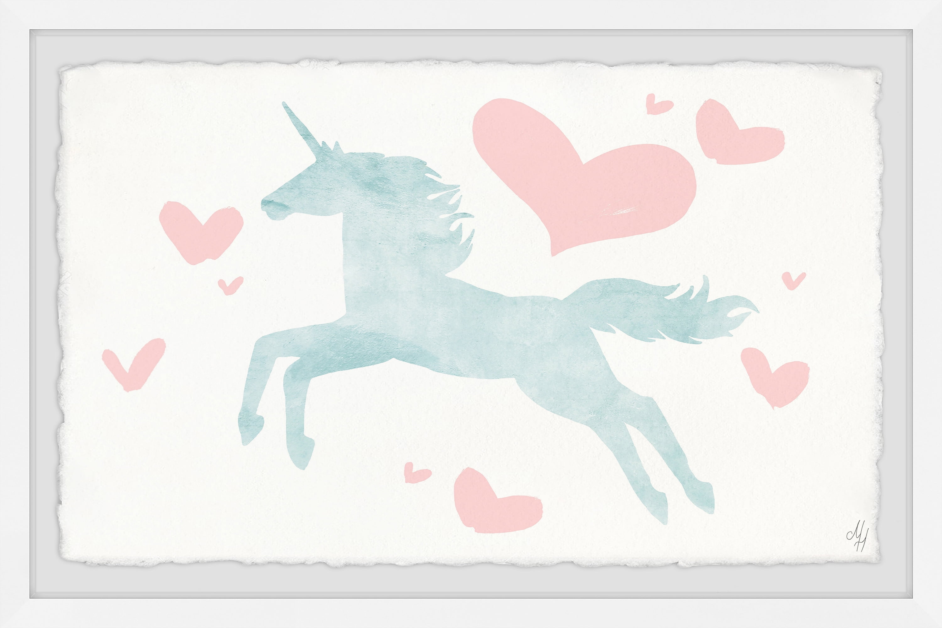 Marmont Hill Flying Unicorn Hearts Framed Wall Art