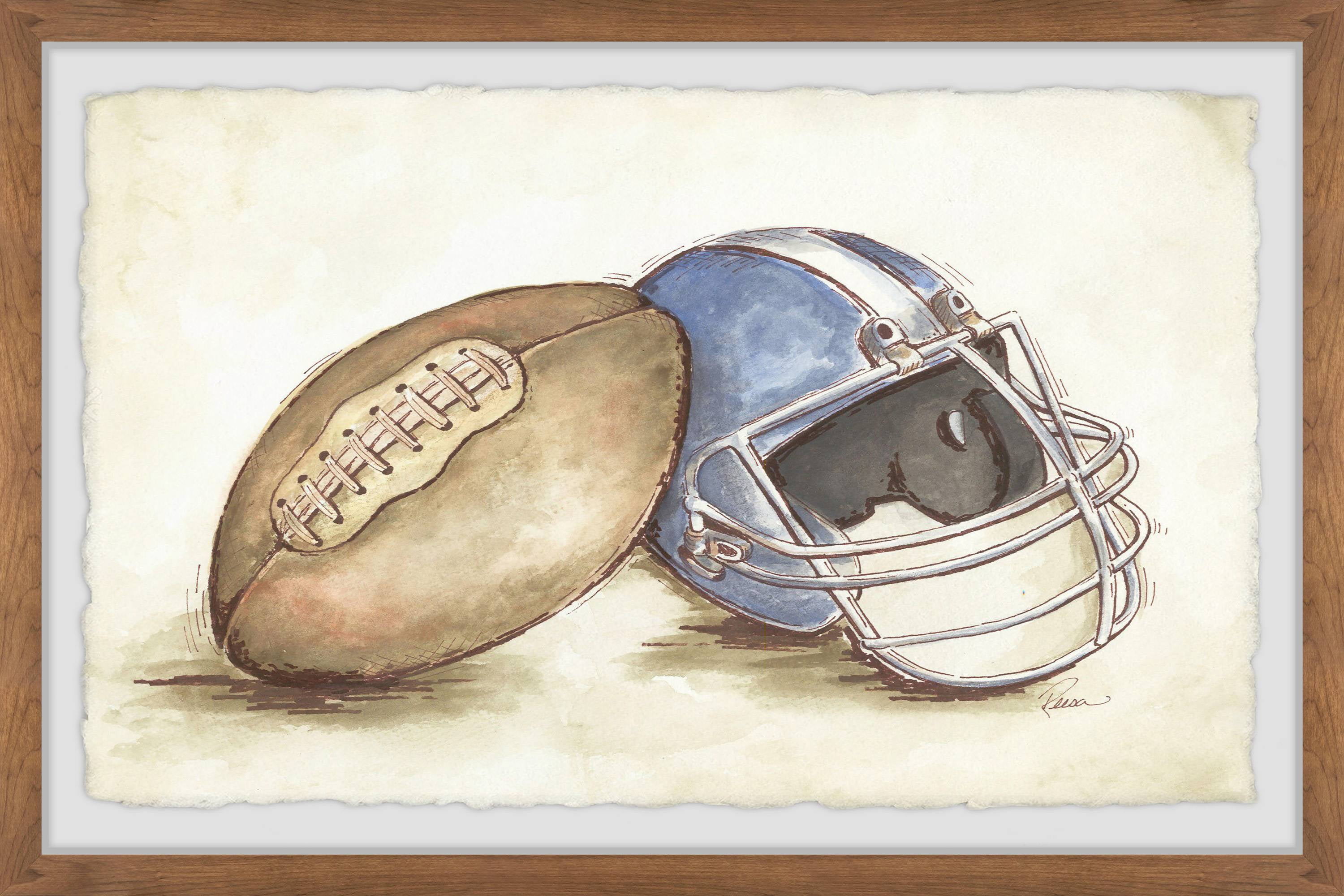 Marmont Hill Football Gear By Reesa Qualia Framed Wall Art, 24.00" x 1.50"